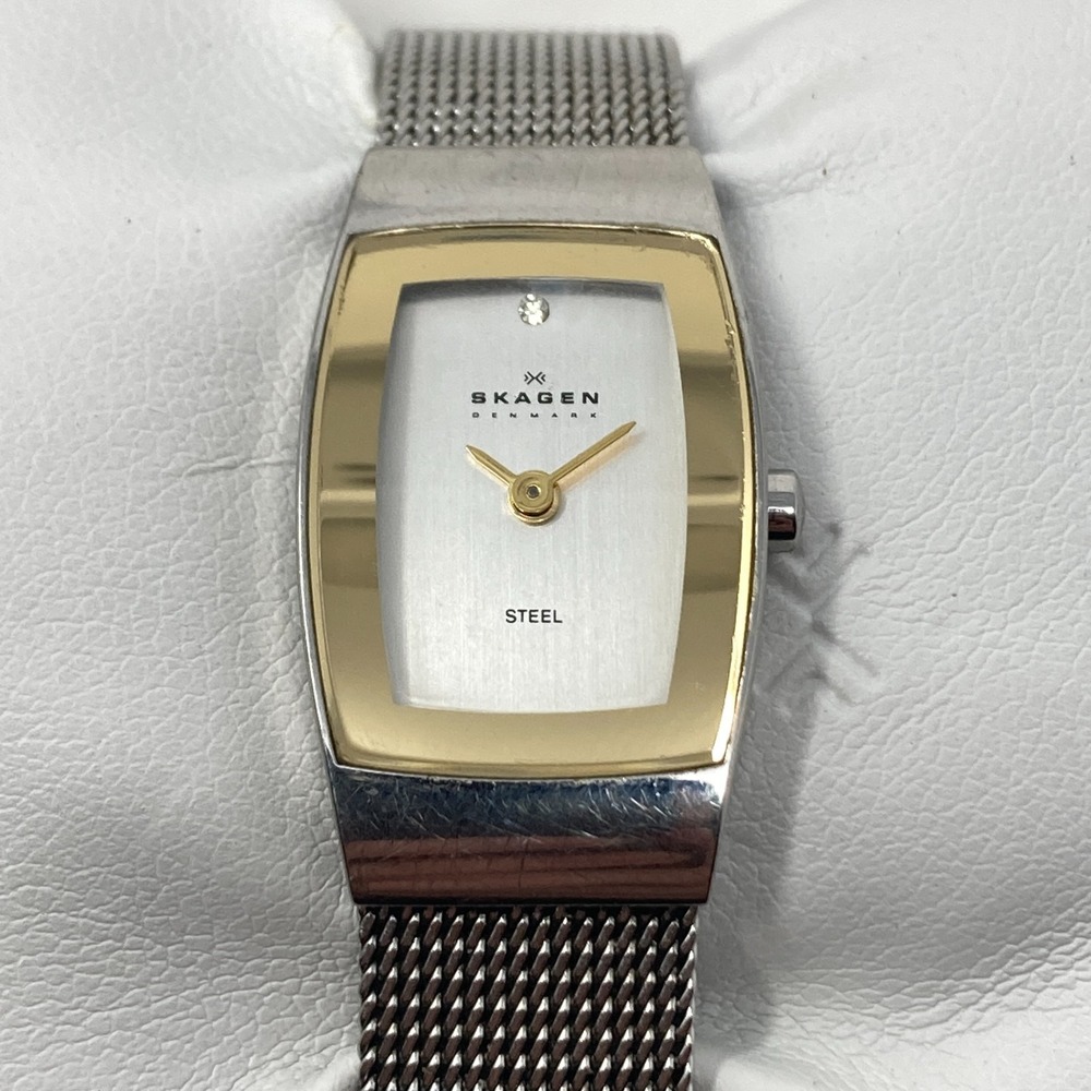 Skagen Steel Watch Women 16mm Silver Gold Tone Mesh Band